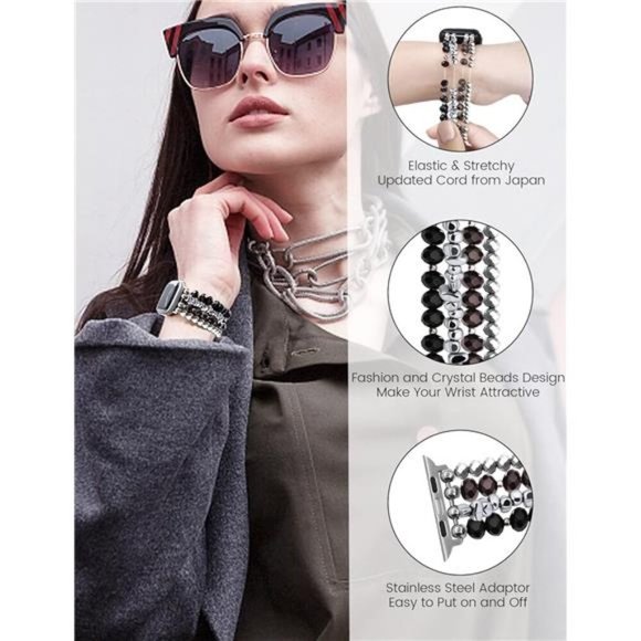 Beaded Bracelet Compatible with Apple Watch Band 40mm 38mm 41mm Series - Picture 2 of 7